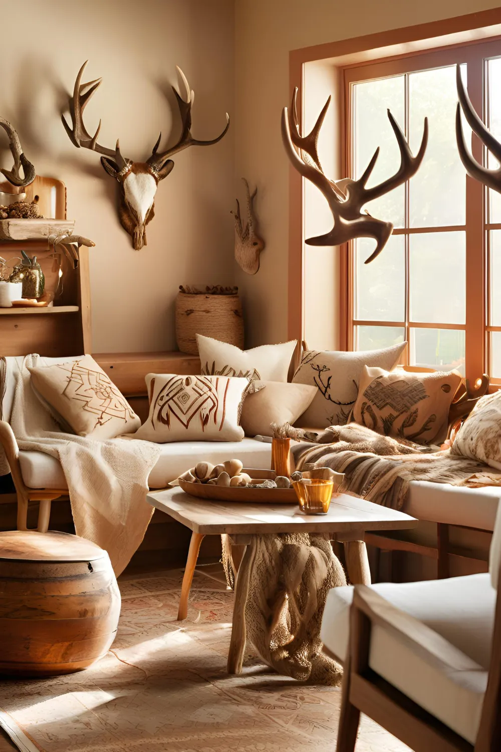 Antler-Embroidered Throw Pillows for Kitchen Seating