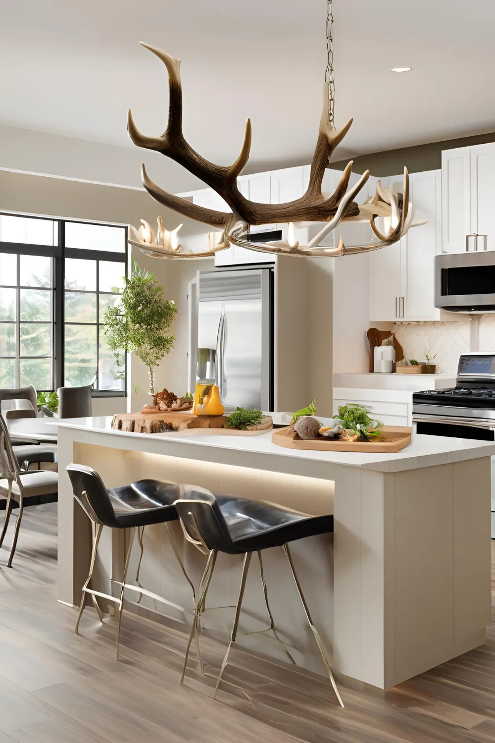 Kitchen Island with Antler Leg Accents