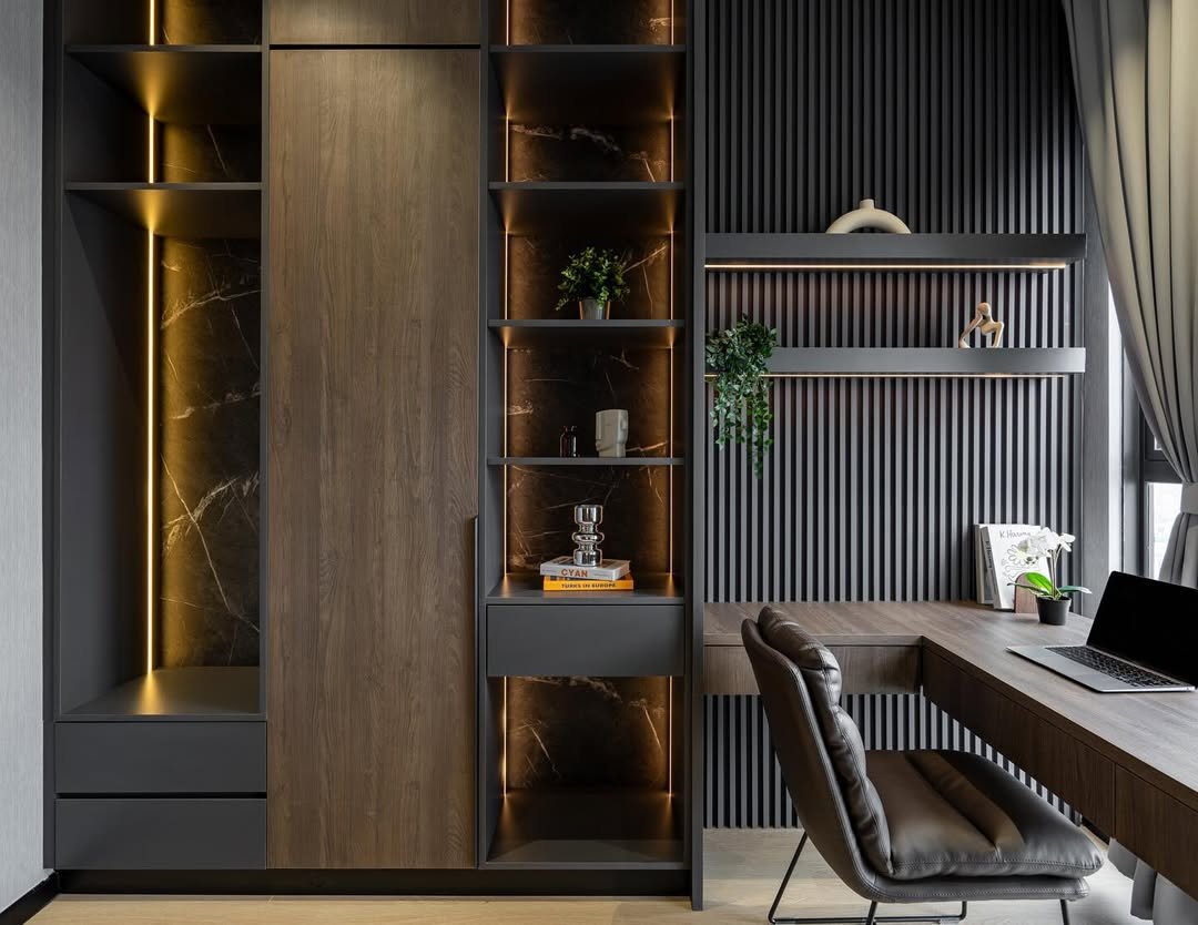 Accent Wall with Built-In Shelving