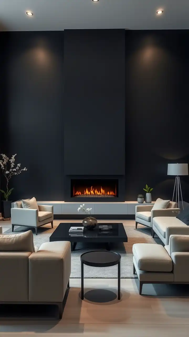 Black Accent Wall with Fireplace