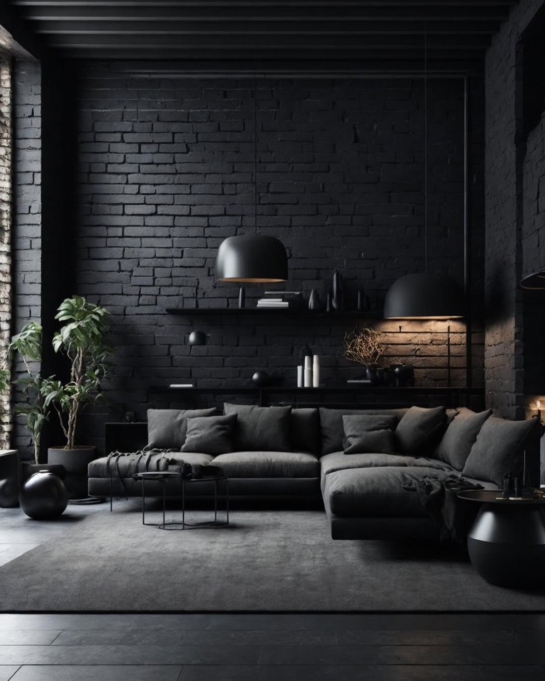 Black Accent Wall with Statement Lighting