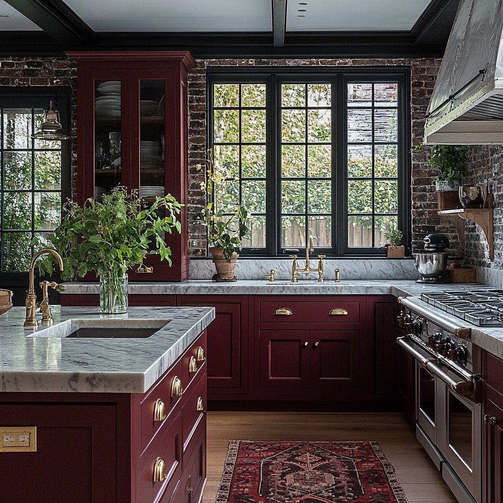 Deep Red Color Kitchen 