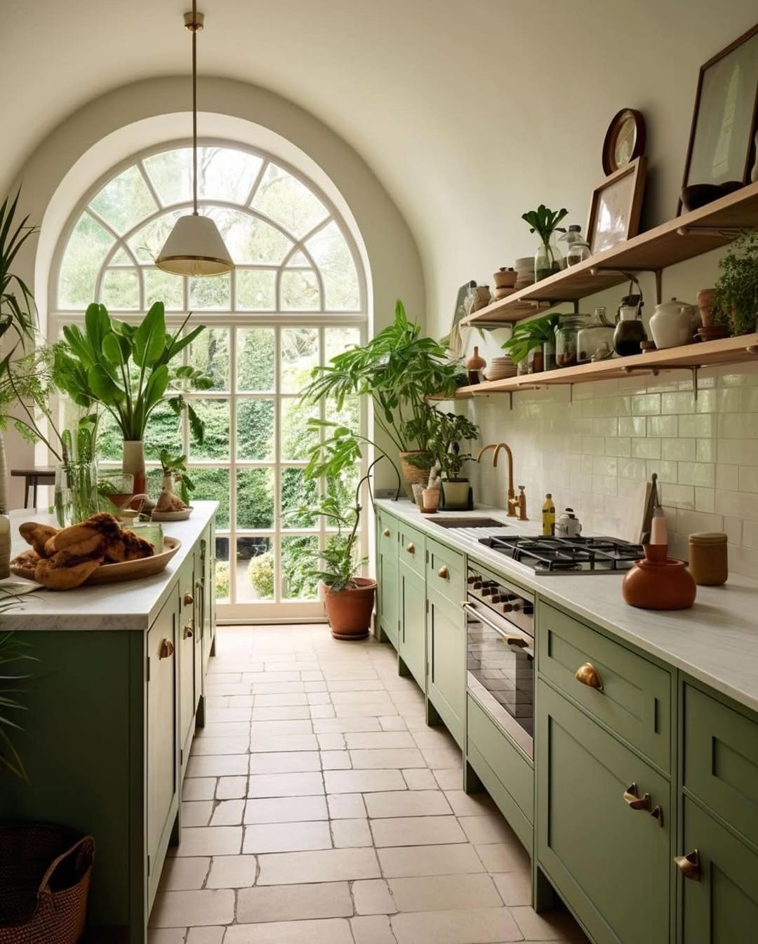 Earthy Green Color Kitchen