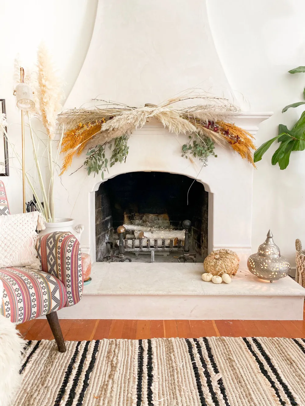 Feathers and Twigs Fall Mantel Décor