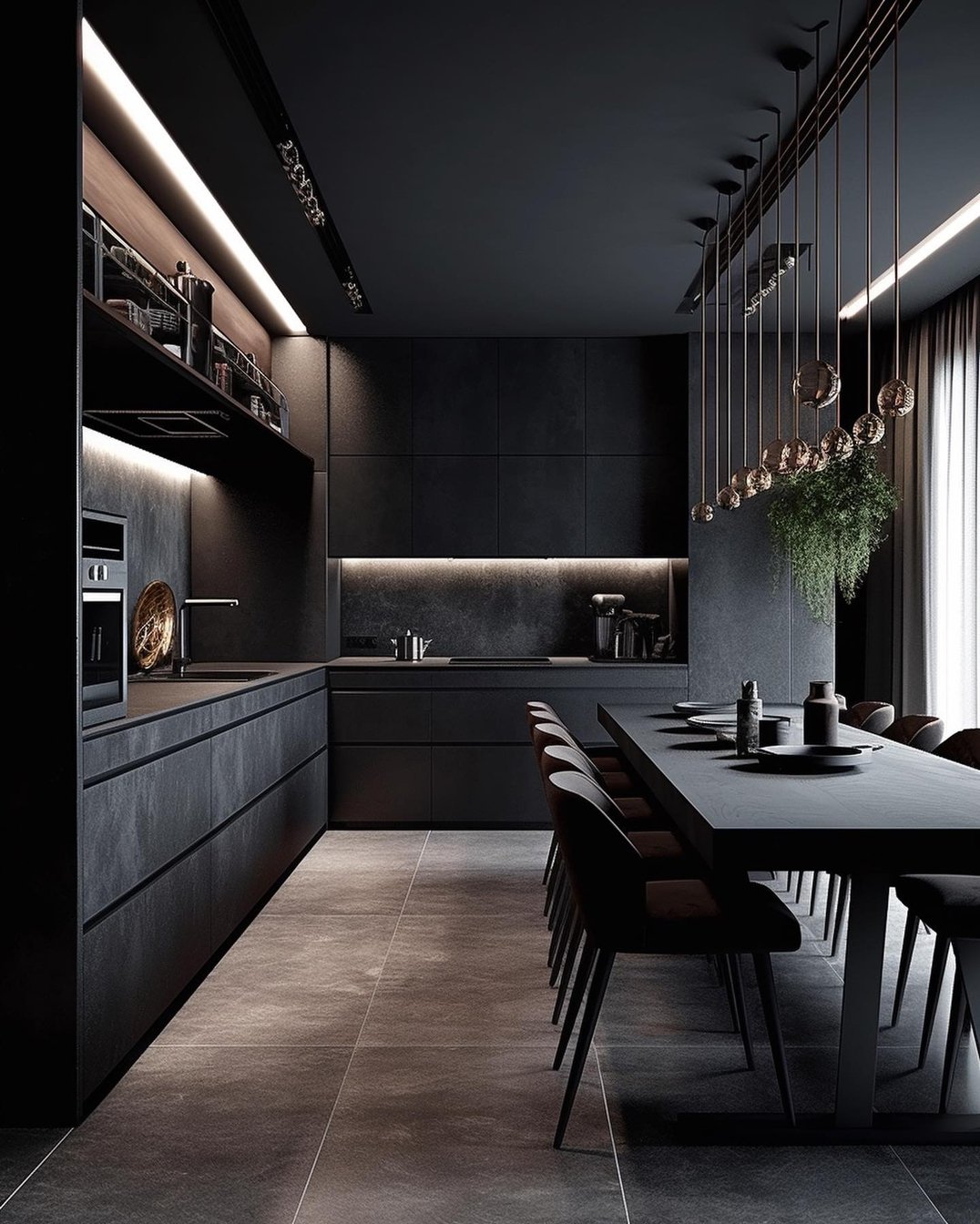Rich Black Color Kitchen