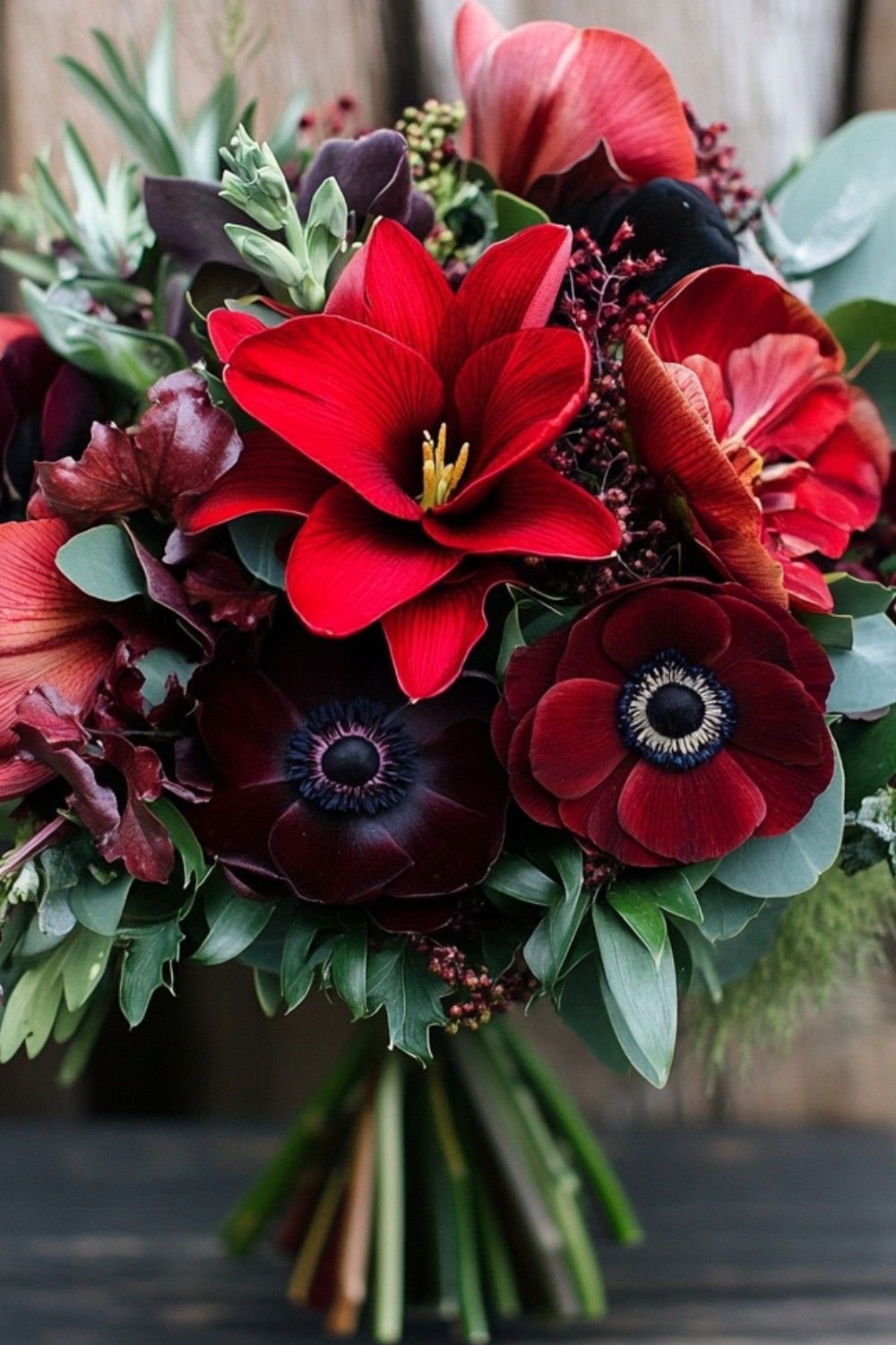 Anemones & Red Dogwood with Winter Floral Arrangements