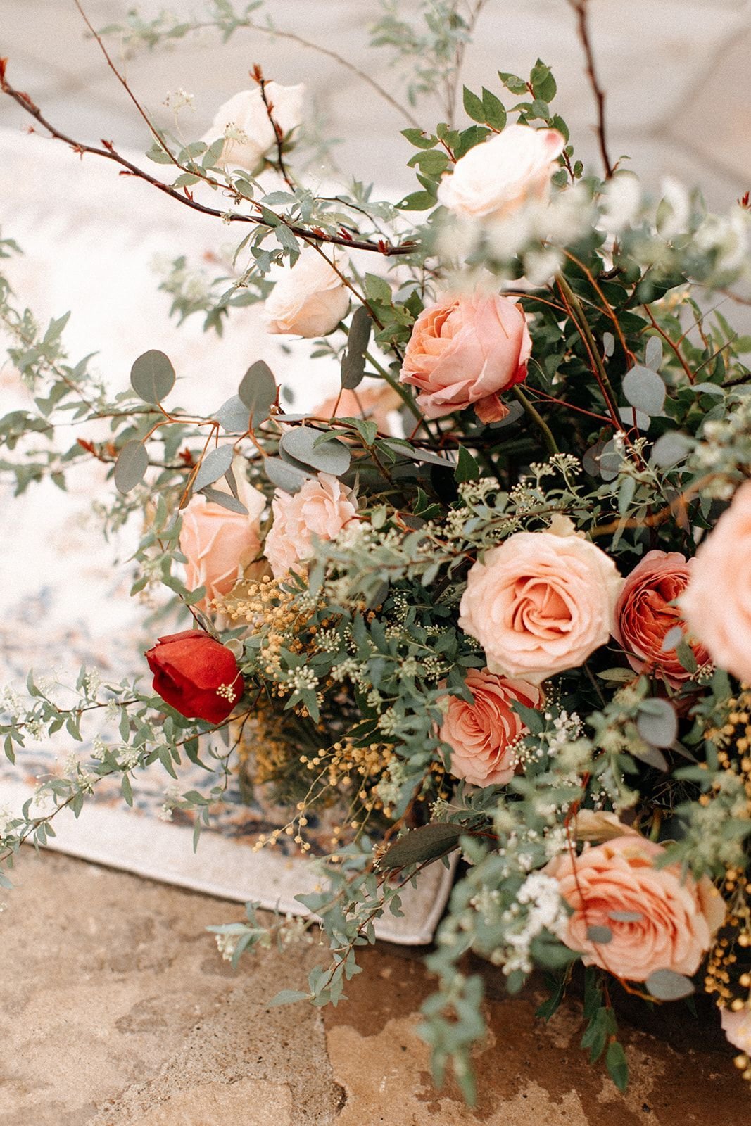 Dusty Pink Roses with Cedar with Winter Floral Arrangements