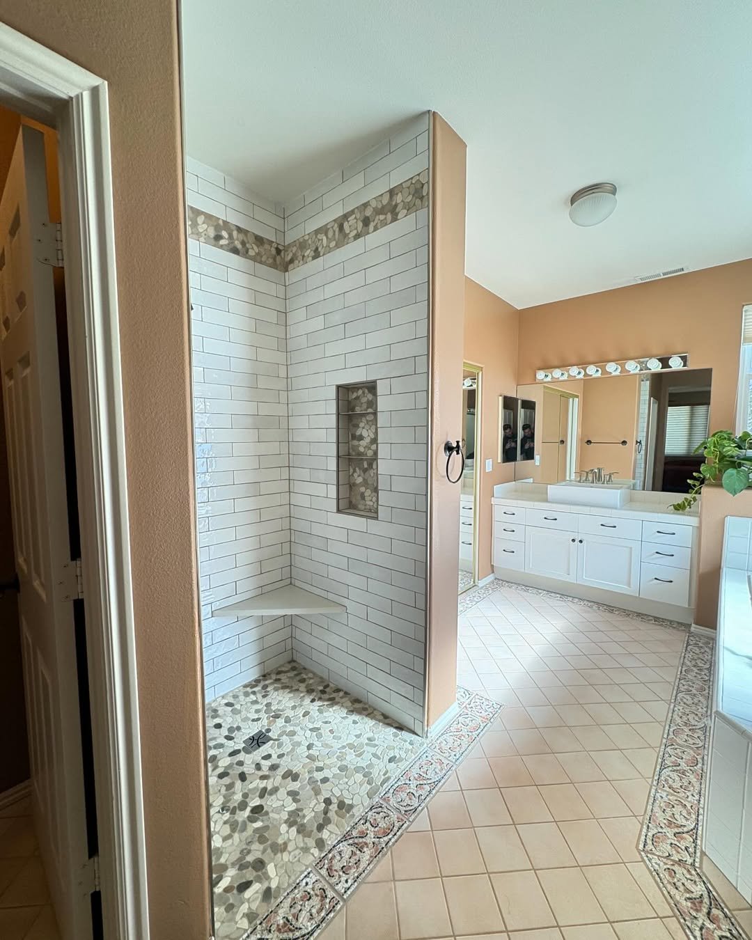 Herringbone Floor Tiles for French Country Bathroom