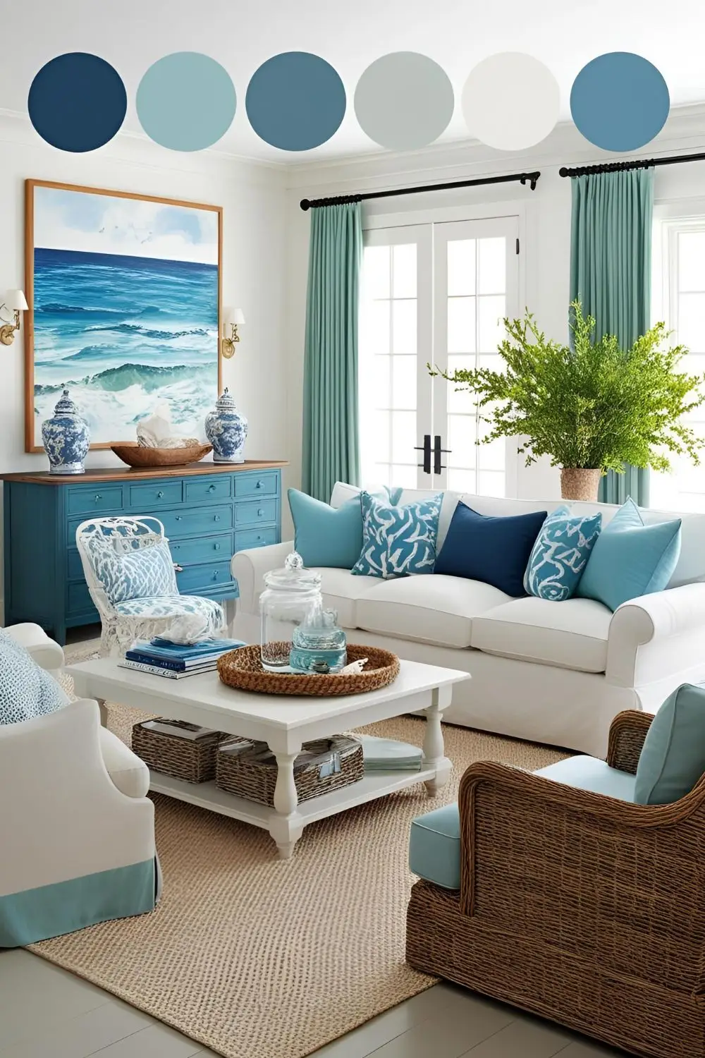 Ocean-Inspired Color Palette for Coastal Living Room Ideas