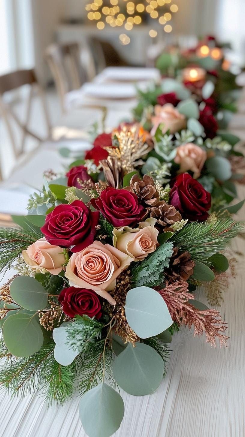 Ranunculus with Fir Boughs with Winter Floral Arrangements