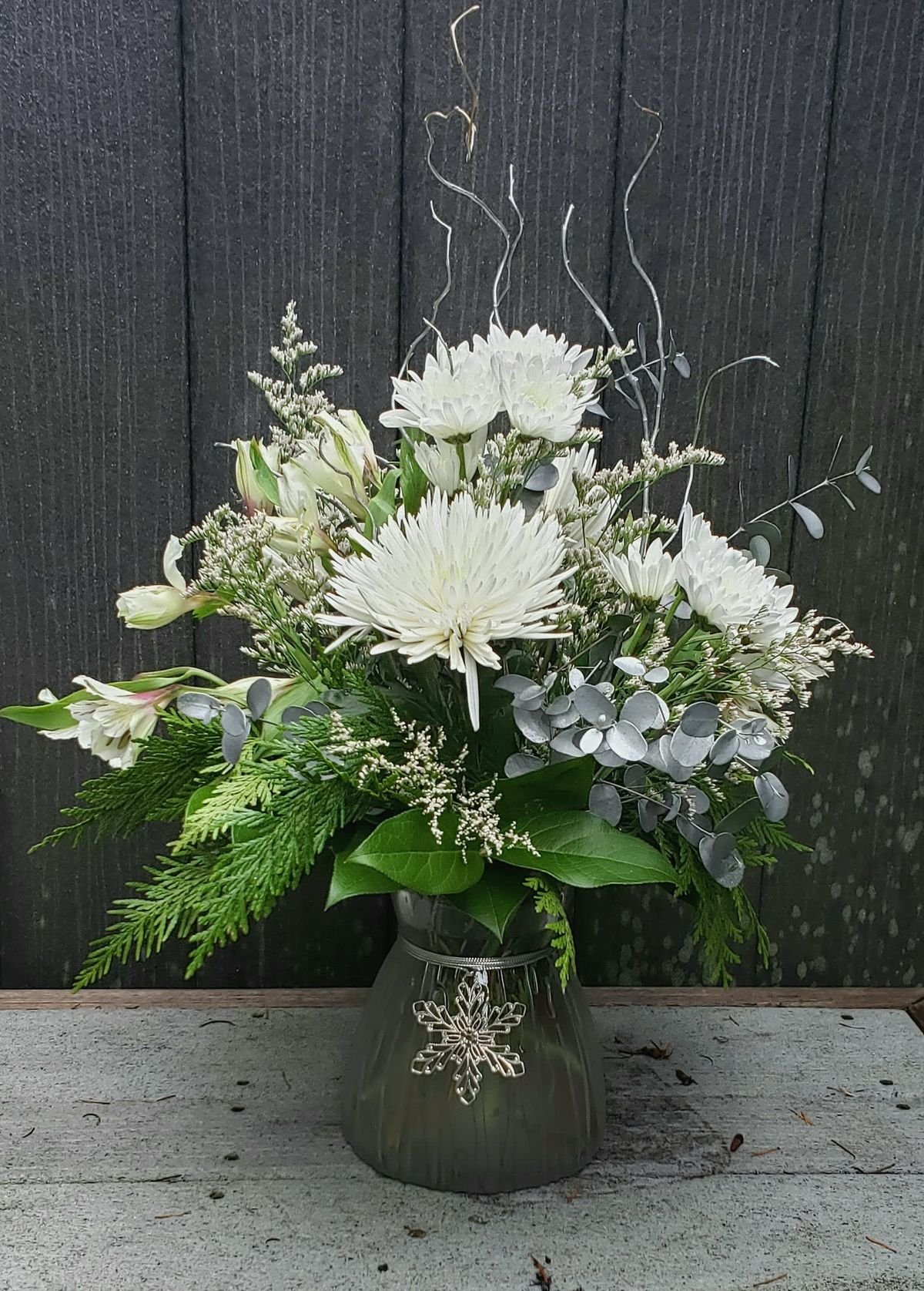 Silver Dollar Eucalyptus & Carnations with Winter Floral Arrangements