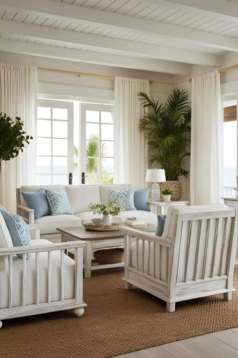 Weathered Wood Beams for Coastal Living Room Ideas