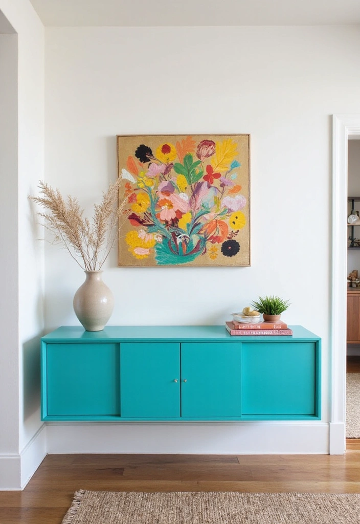 12 Space-Saving Floating Console Table Ideas That Will Transform Your Entryway! - 5. Colorful Floating Console Table