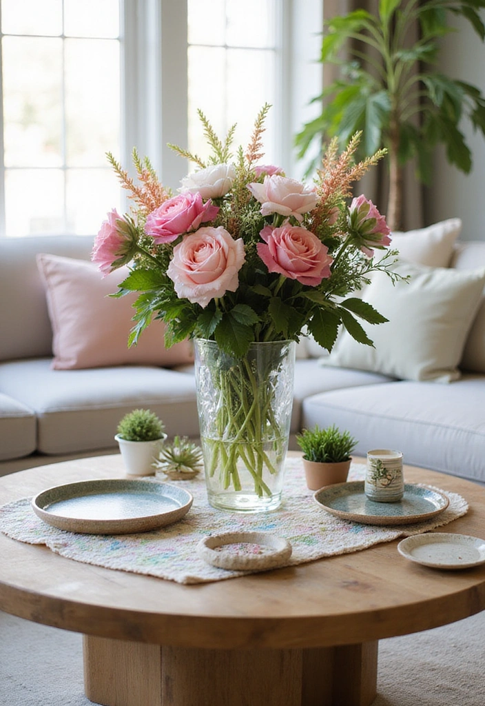 Round Coffee Table Decor with Floral Elegance