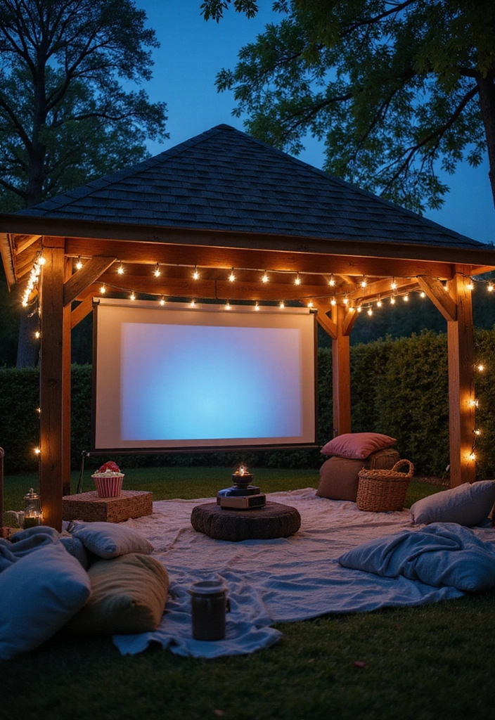 25 DIY Gazebo Ideas to Build Your Dream Backyard Oasis (You Can Do It!) - 15. Movie Night Gazebo