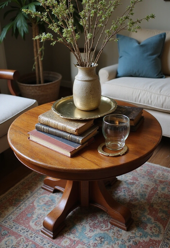 15 Elegant Round Coffee Table Decor Styles That Will Wow Your Guests! - 10. Vintage Finds