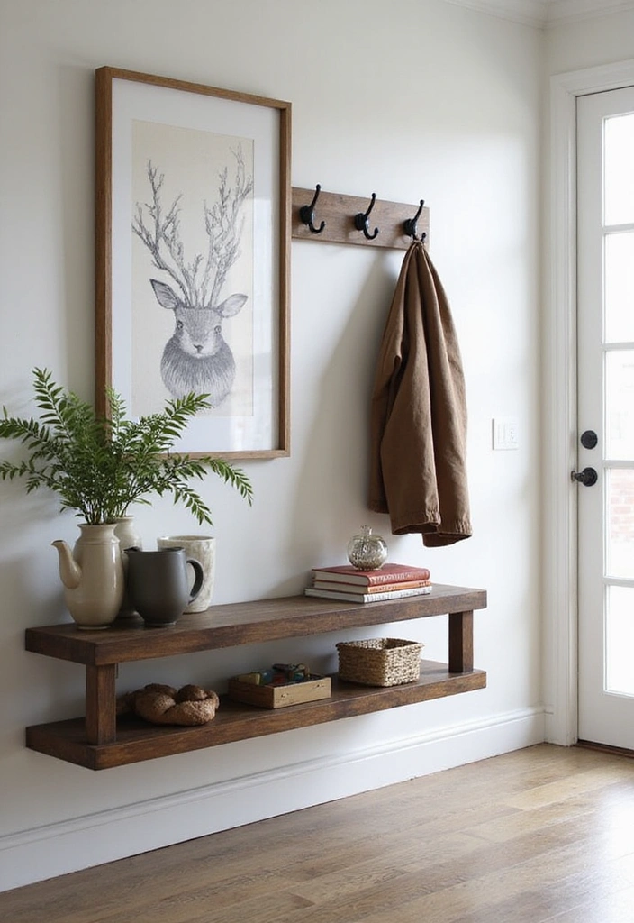 12 Space-Saving Floating Console Table Ideas That Will Transform Your Entryway! - 11. Floating Console with Hooks