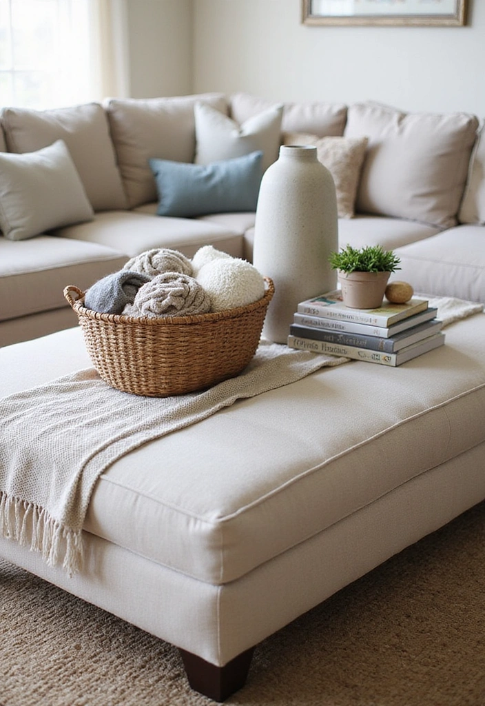 Ottoman Coffee Table Decor with Layered Textures