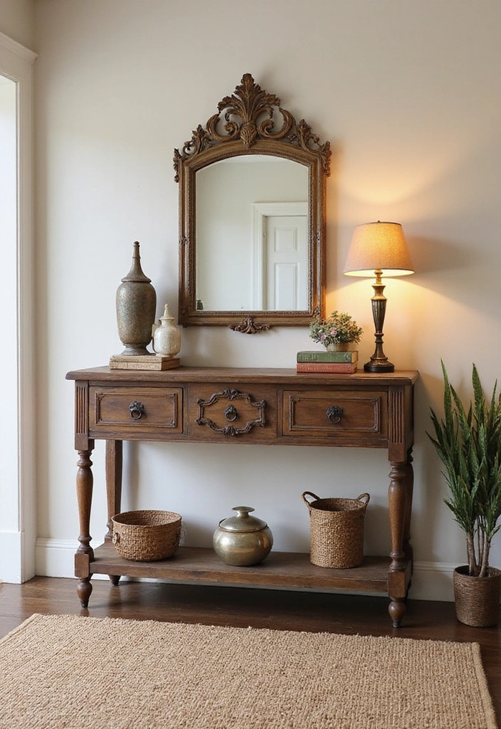 12 Space-Saving Floating Console Table Ideas That Will Transform Your Entryway! - 8. Vintage Inspired Floating Console