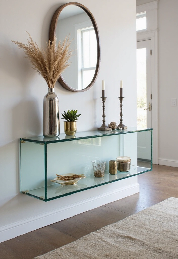 12 Space-Saving Floating Console Table Ideas That Will Transform Your Entryway! - 9. Sleek Glass Floating Console