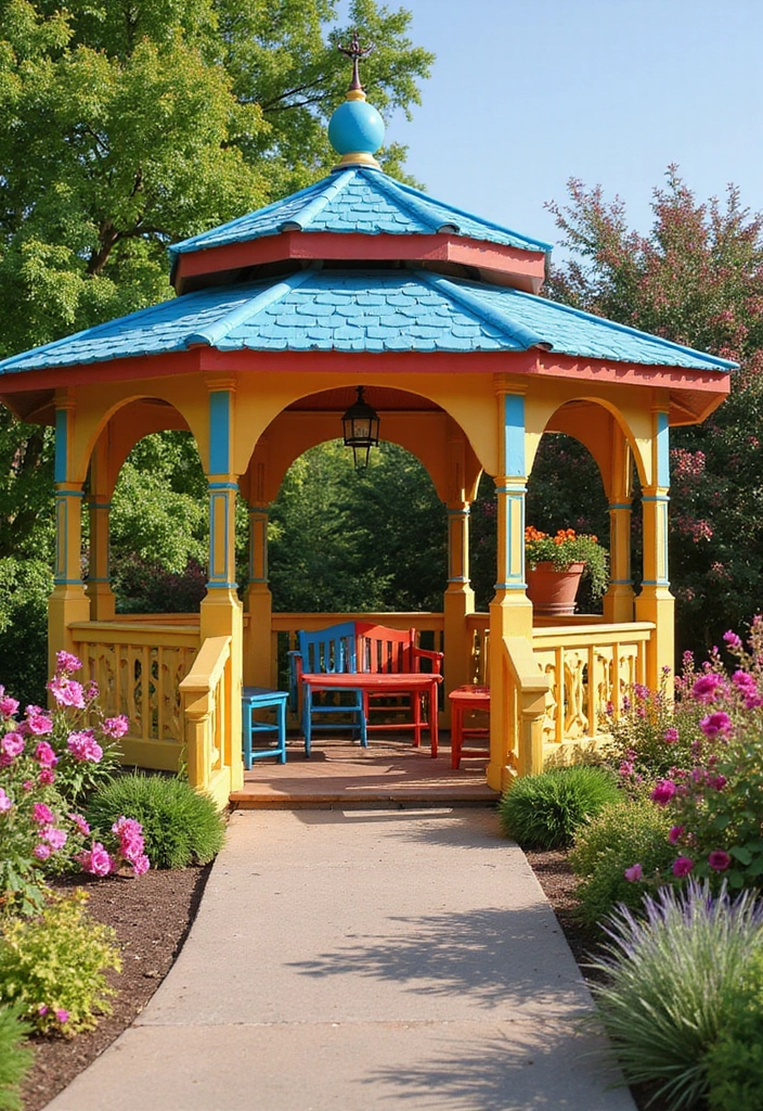 25 DIY Gazebo Ideas to Build Your Dream Backyard Oasis (You Can Do It!) - 16. Playful Colorful Gazebo