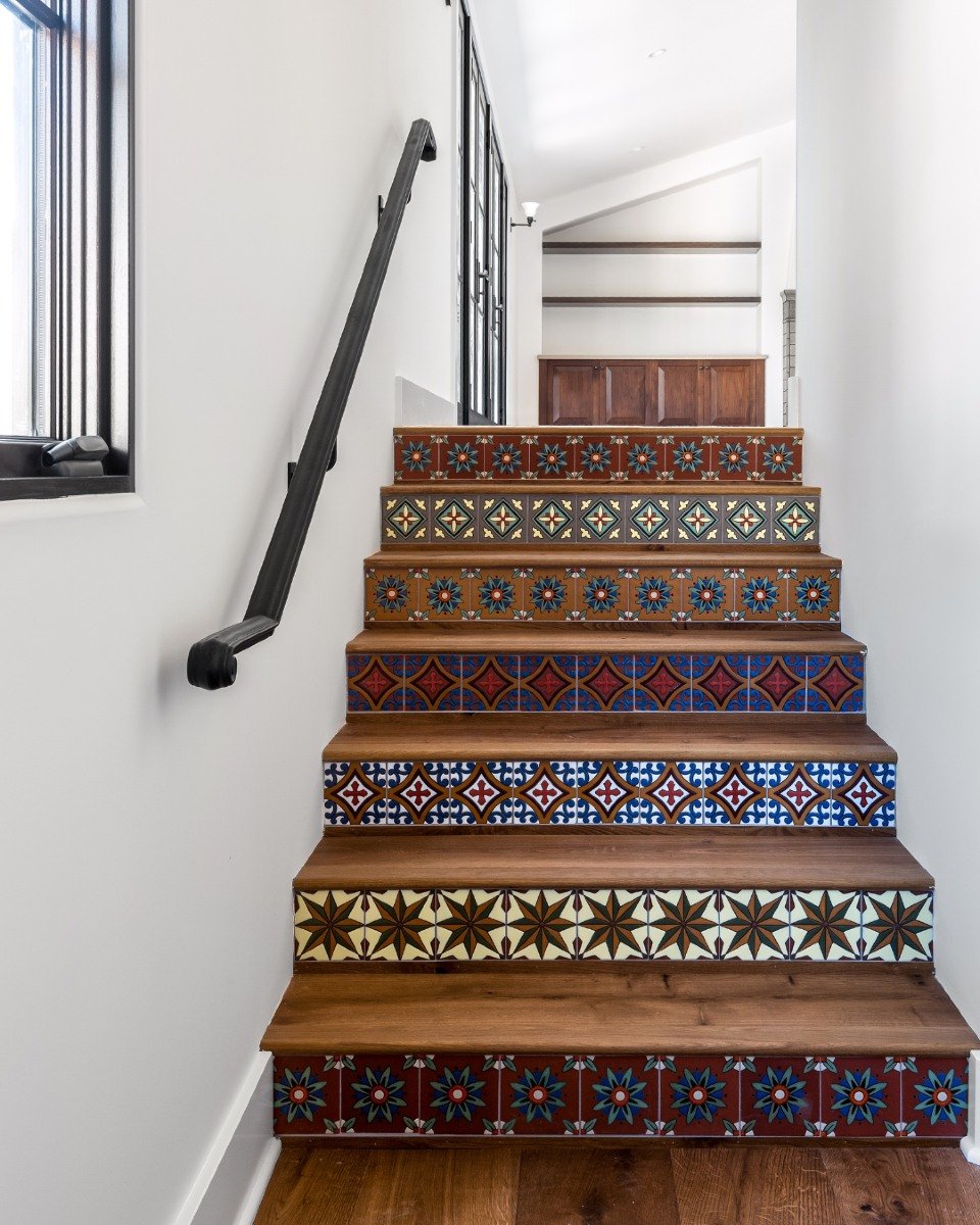 Hand-Painted Tiles on stair risers