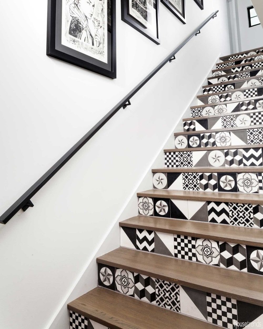 Monochrome Tiles on stair risers