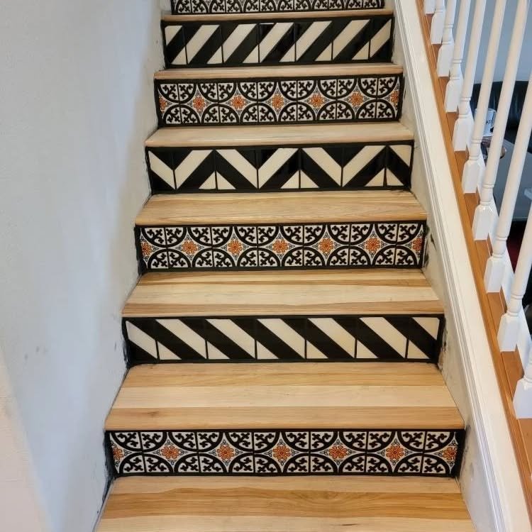 Patterned Tiles in Creative Stair Riser Ideas