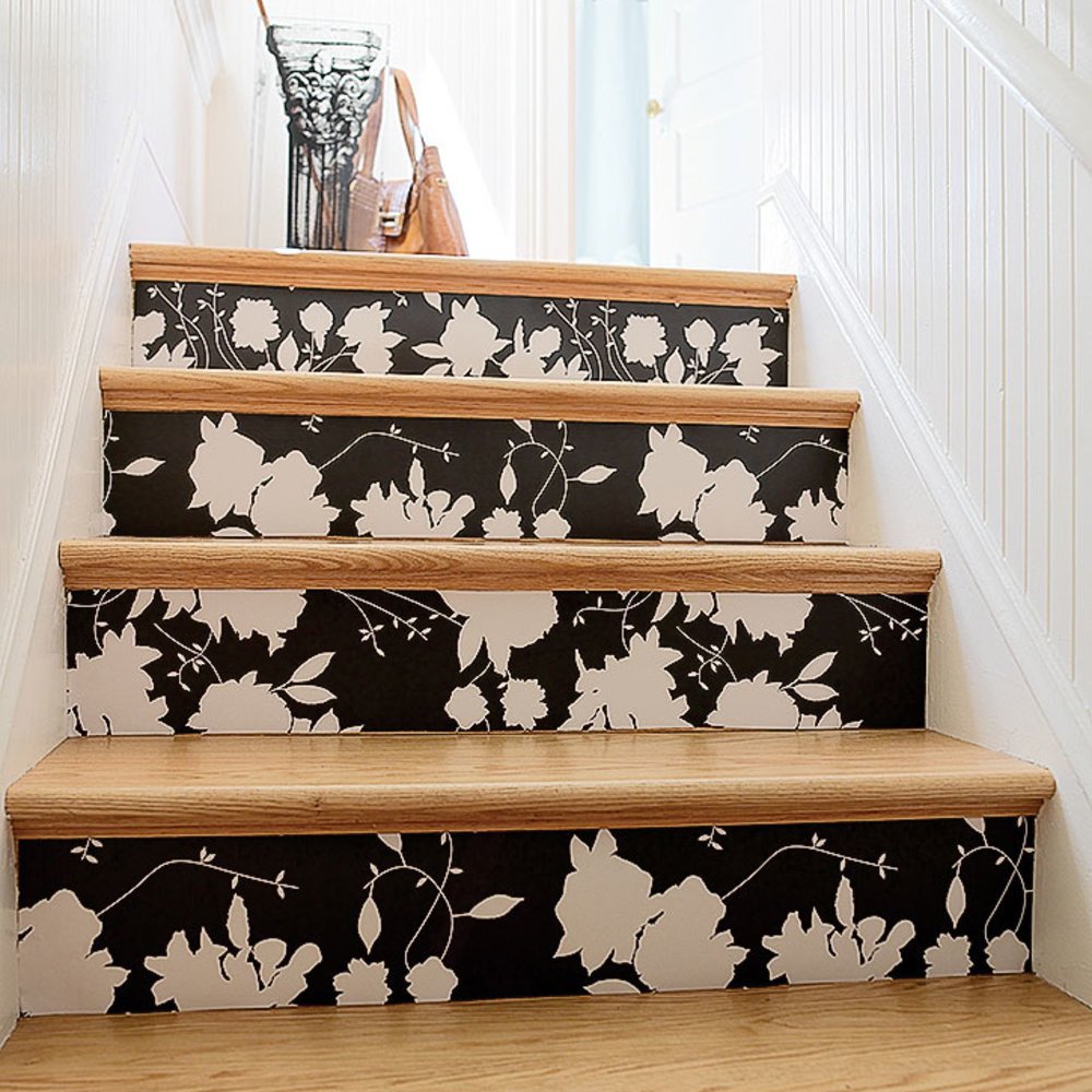 nature line art on stair risers