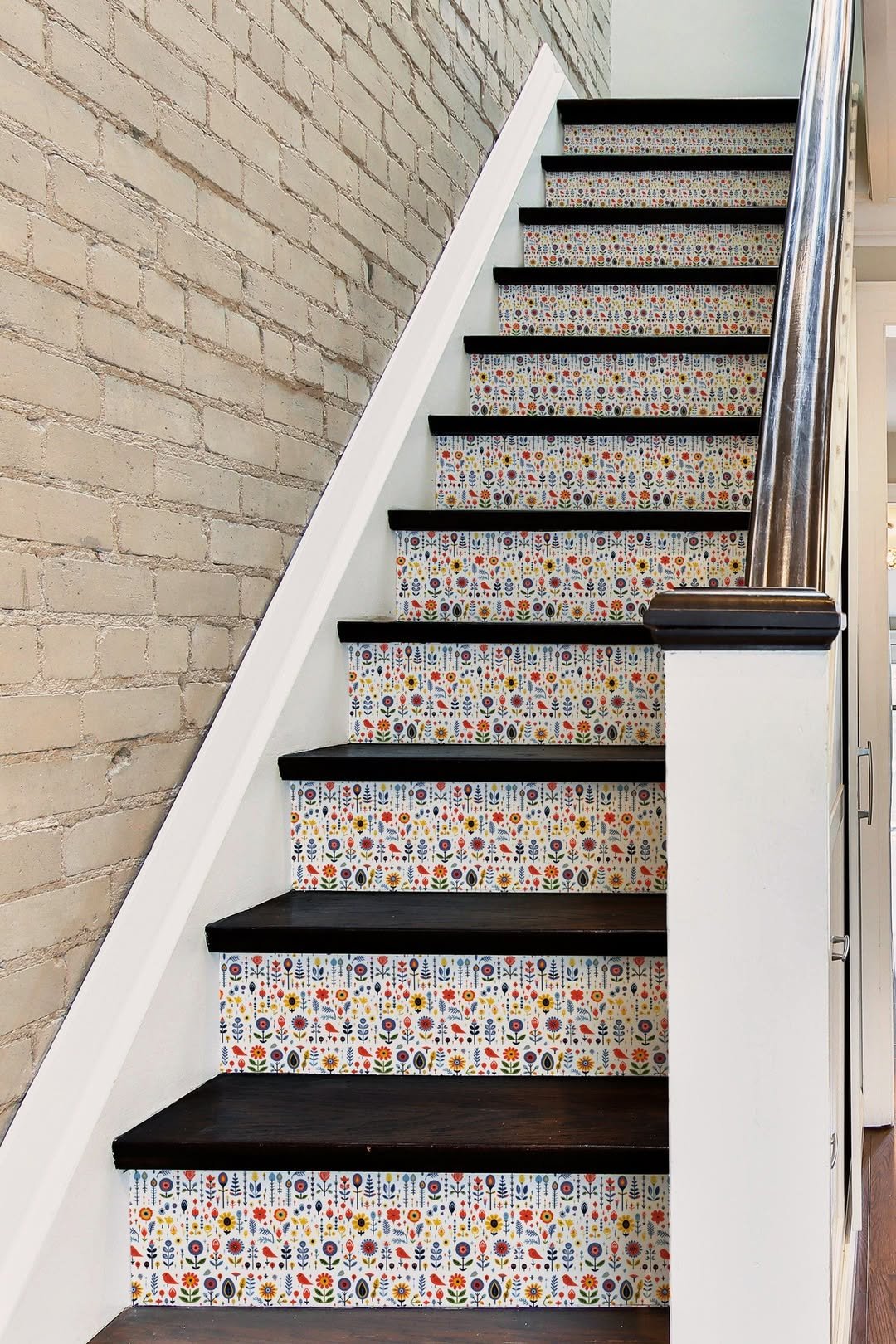 patterned stickers on stair risers