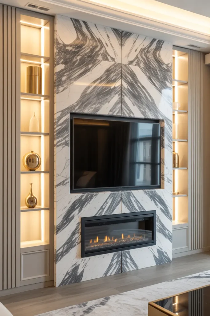 Glamorous Veined Marble with Integrated Shelving