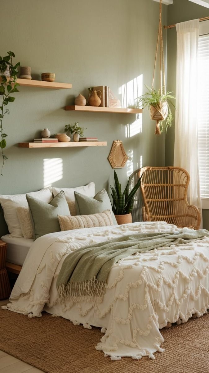 How to Create a Cozy Boho Sage Green Bedroom Oasis - Layered Textiles for Ultimate Comfort