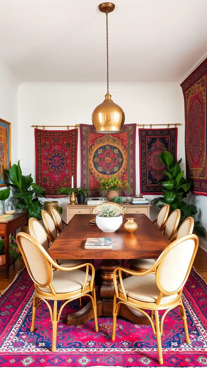 Brass and Gold Accents Boho Dining Room