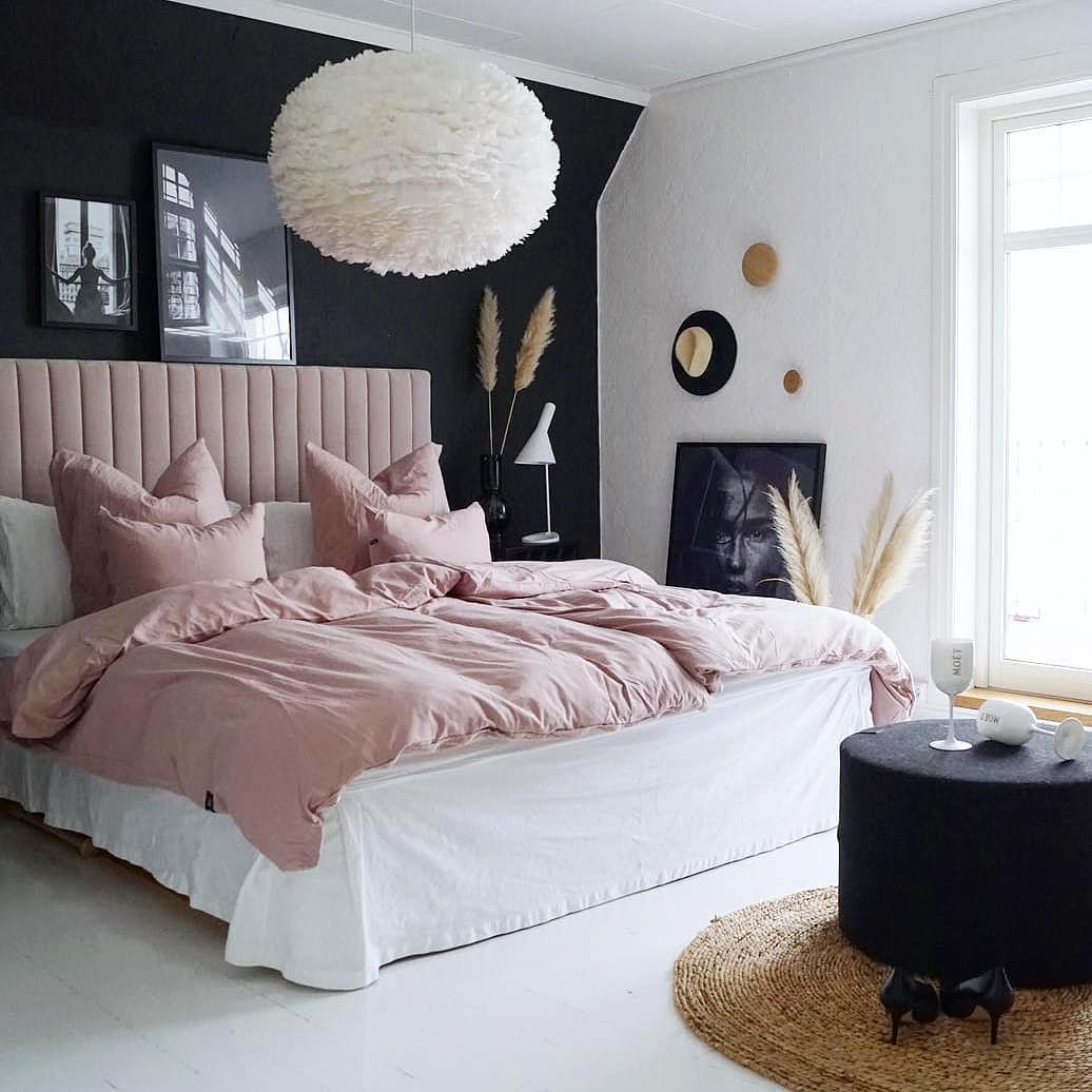Charcoal Gray and Blush Pink Moody Bedroom Color