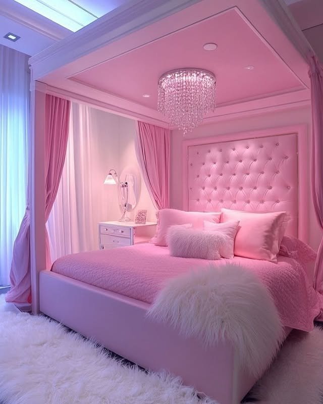 Monochromatic Pink Walls for Pink girly bedroom
