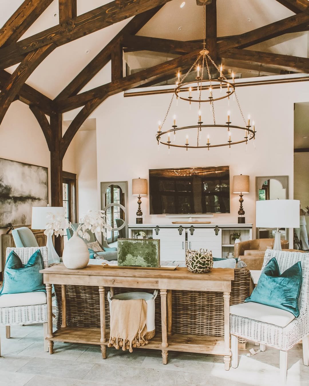 Rustic Ceiling Beams Farmhouse Dining Room