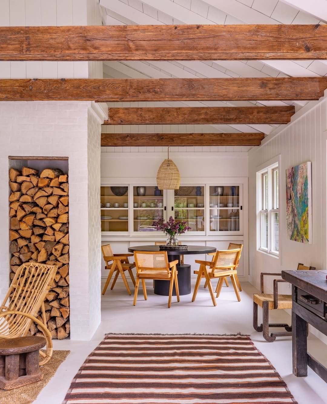 Weathered Ceiling Beams Farmhouse Dining Room