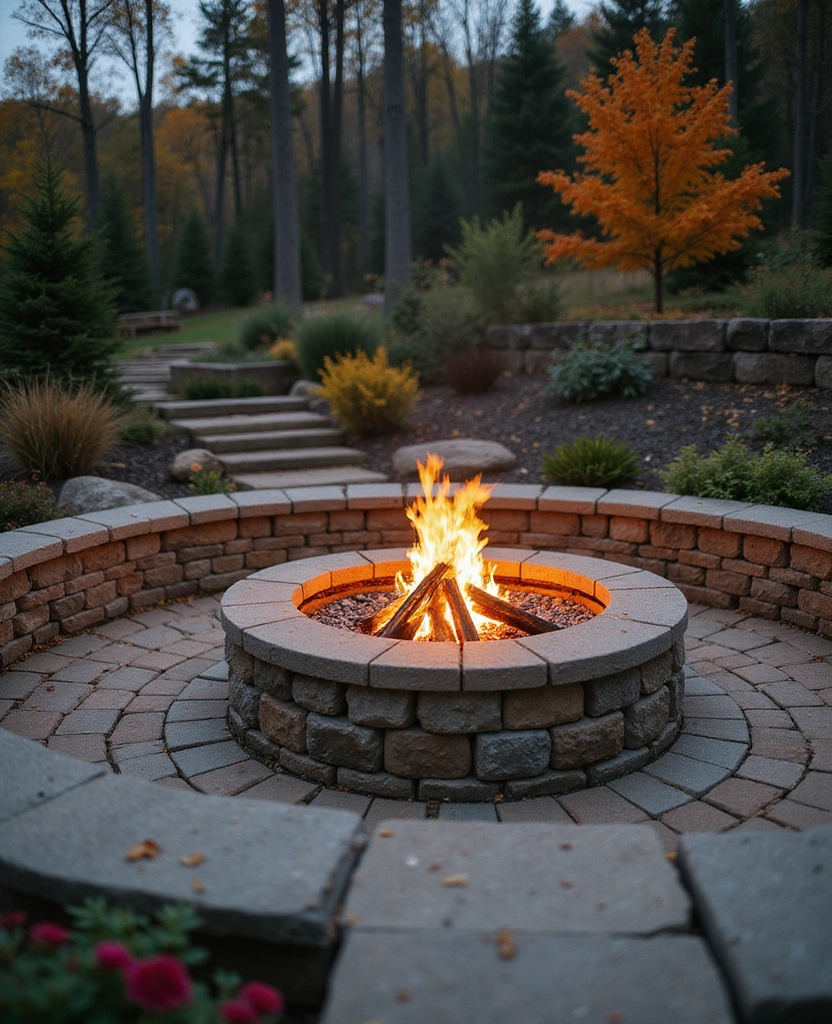 Backyard Fire Pit Ideas with Stone Wall