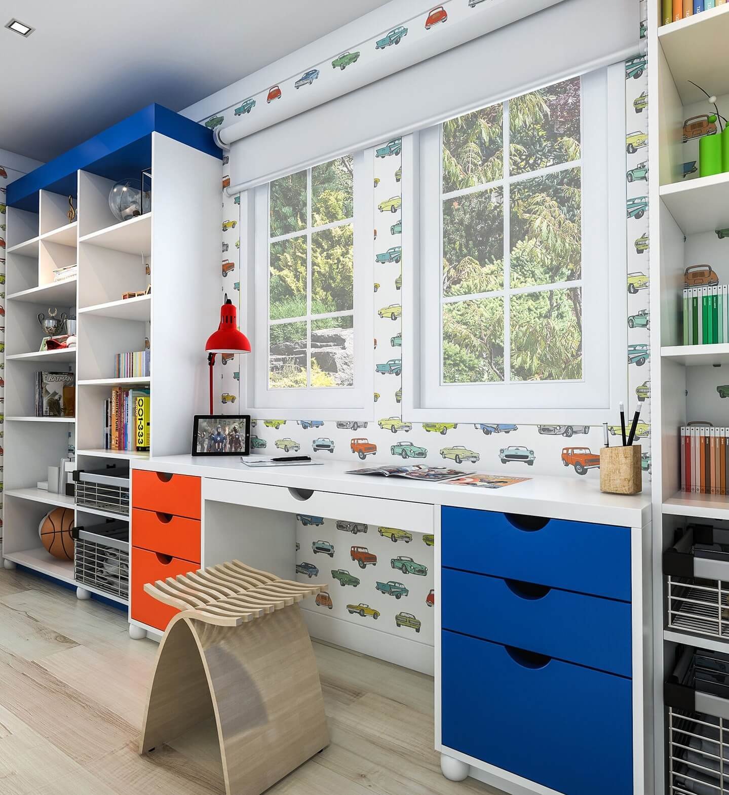 Kids’ Room Organization Vertical Space with a Built-In Study Station