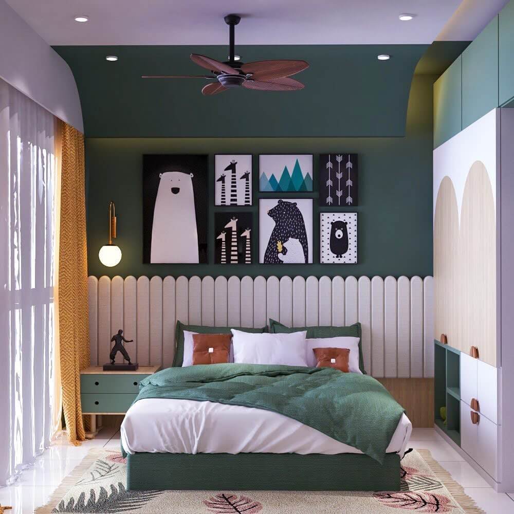 Modern Graphic Accents Sage Green Kids’ Bedroom Ideas