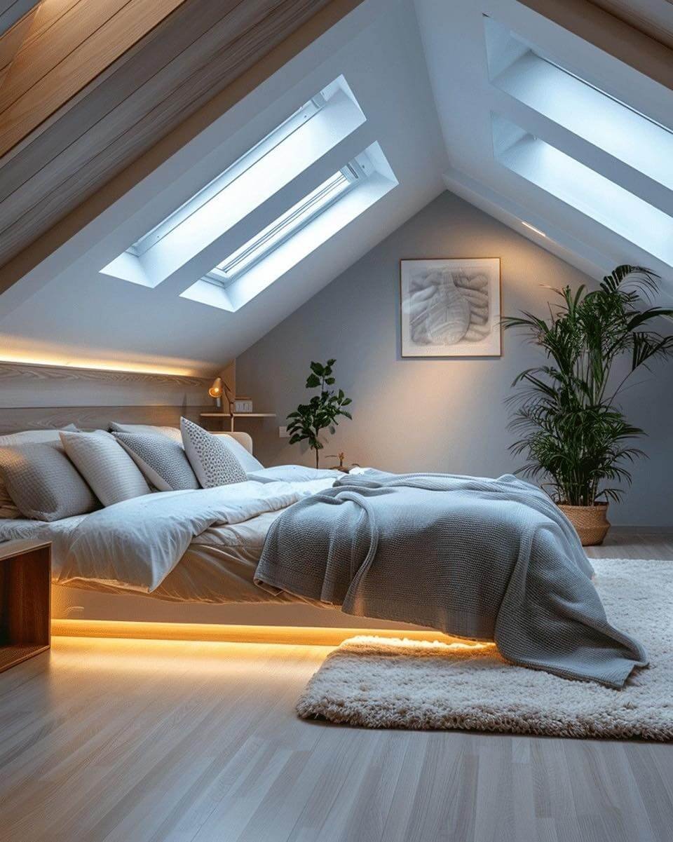 Ambient Lighting for Low Attic Bedroom Ideas