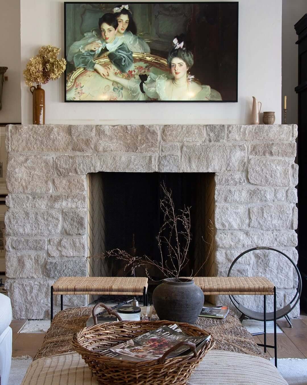 Classic Art Above the Mantel Modern Farmhouse Fireplace Ideas