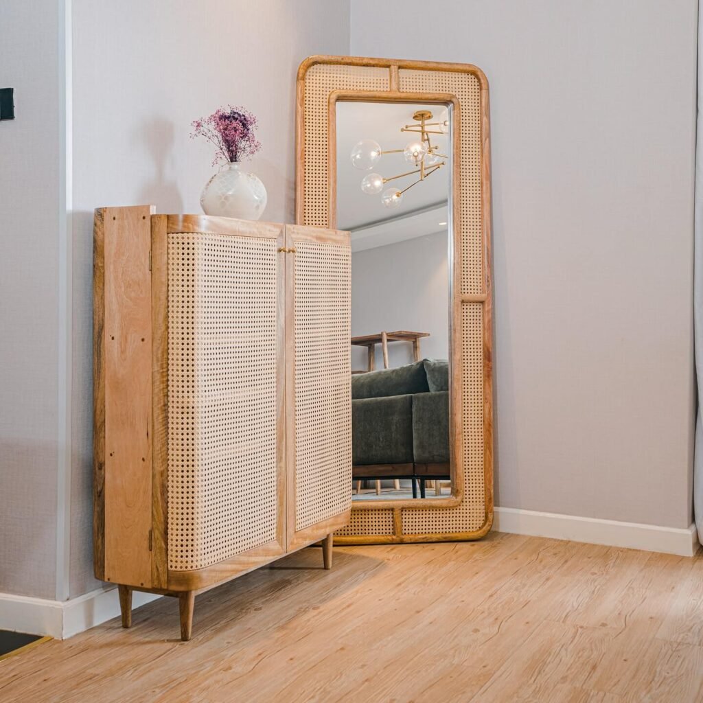 Boho Cane Cabinet in Entryway Shoe Storage Ideas