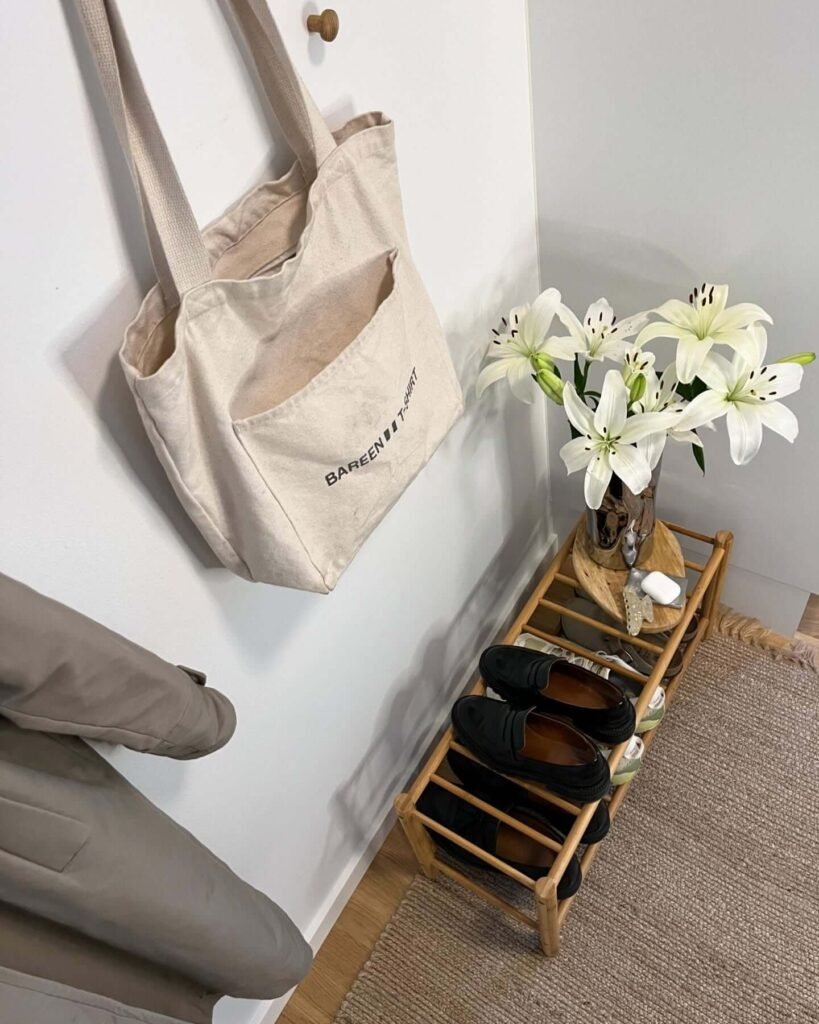 Bamboo Rack for Tight Corners in Entryway