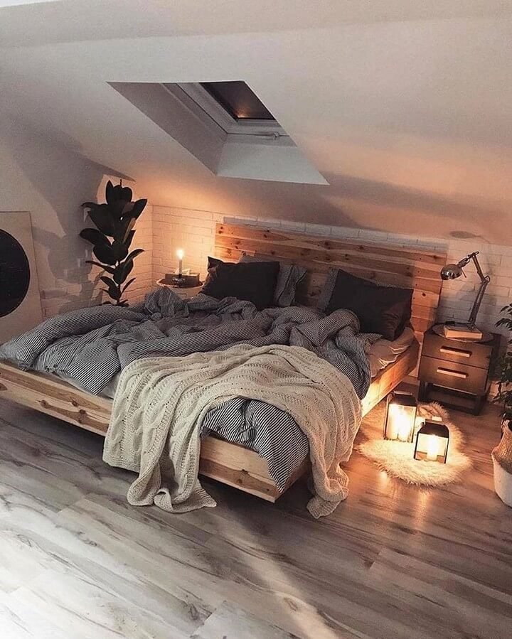 Warm Lighting and Layered Textures in Low Attic Bedroom Ideas