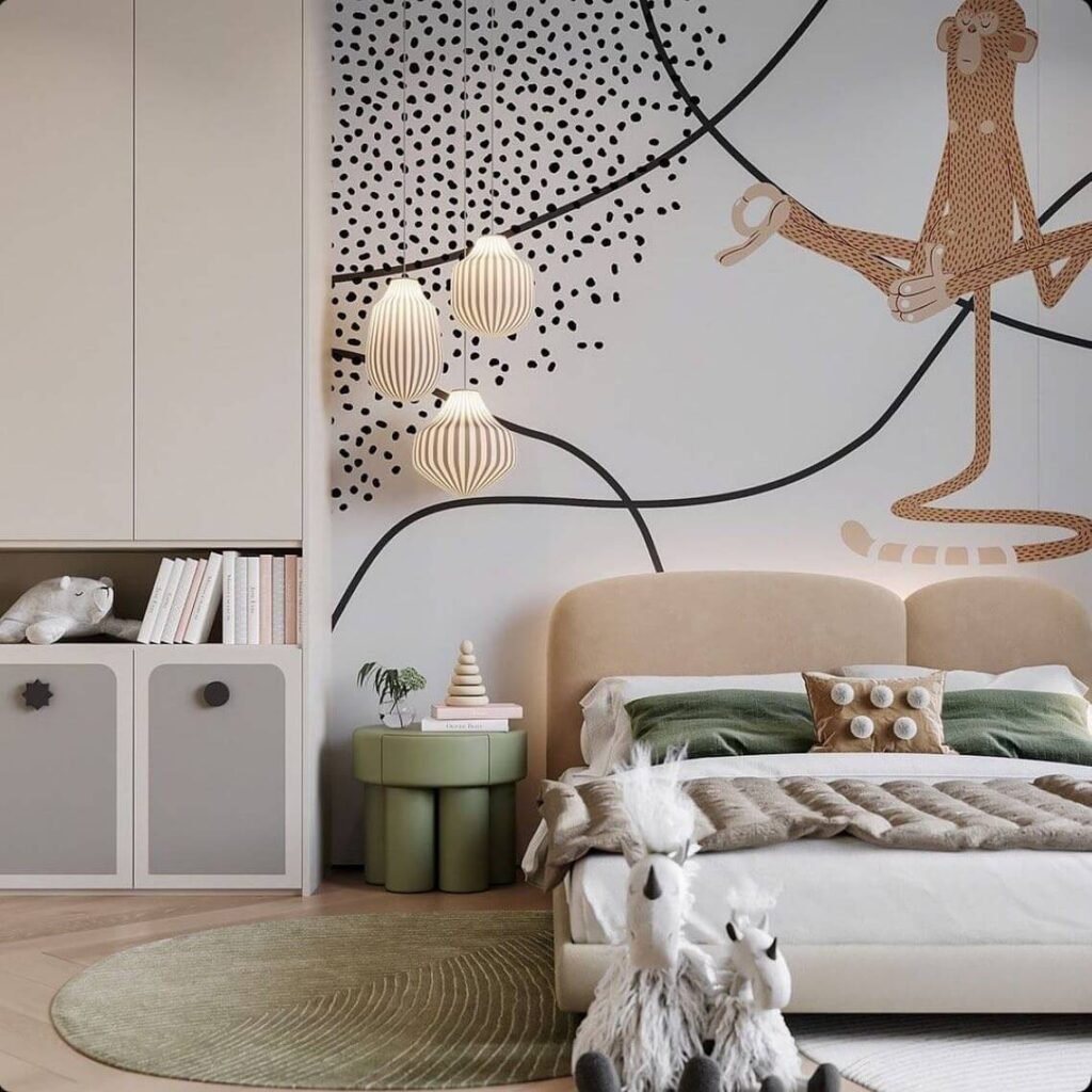 Modern Monkeys and Minimalist Sage Green Kids’ Bedroom Ideas