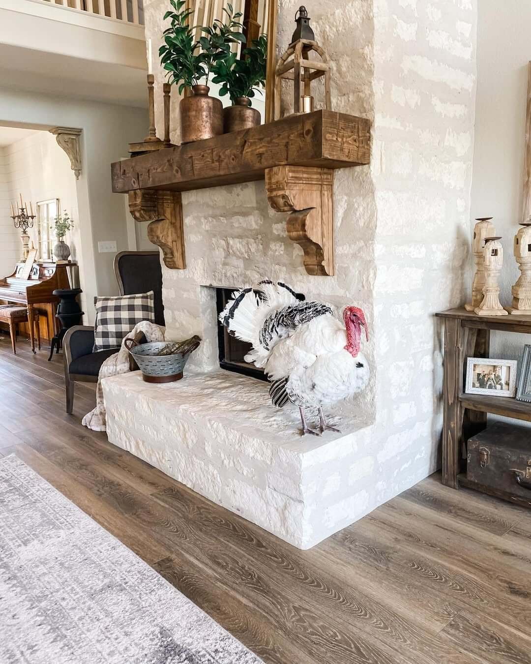  Rustic Stone with a Bold Wooden Mantel Fireplace Ideas