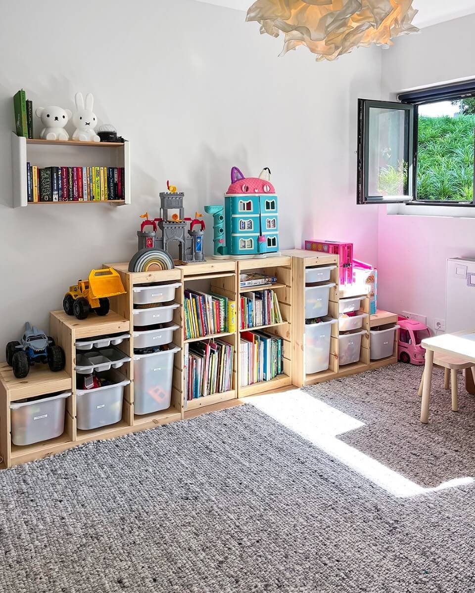 Kids’ Room Organization Open Storage with Labeled Bins for Toys and Books