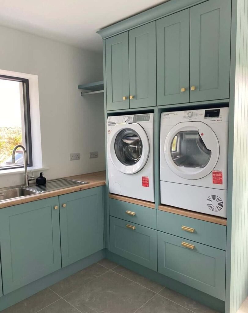 Soft Aqua Cabinetry Large Utility Room Ideas