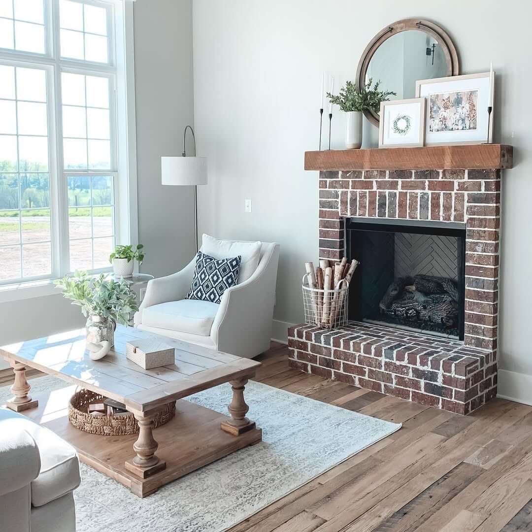 Brick with Vintage Accents Modern Farmhouse Fireplace Ideas